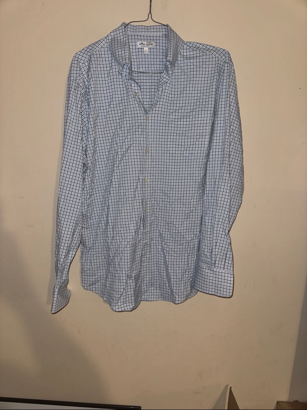 Peter Millar Light Blue Checked Button-Down Shirt Summer Comfort L